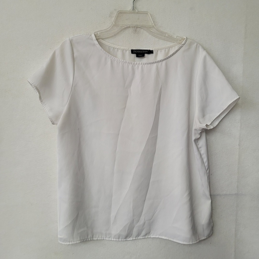 Pendleton White Short Sleeve Blouse Top Womens Size M Career Casual Layering‎